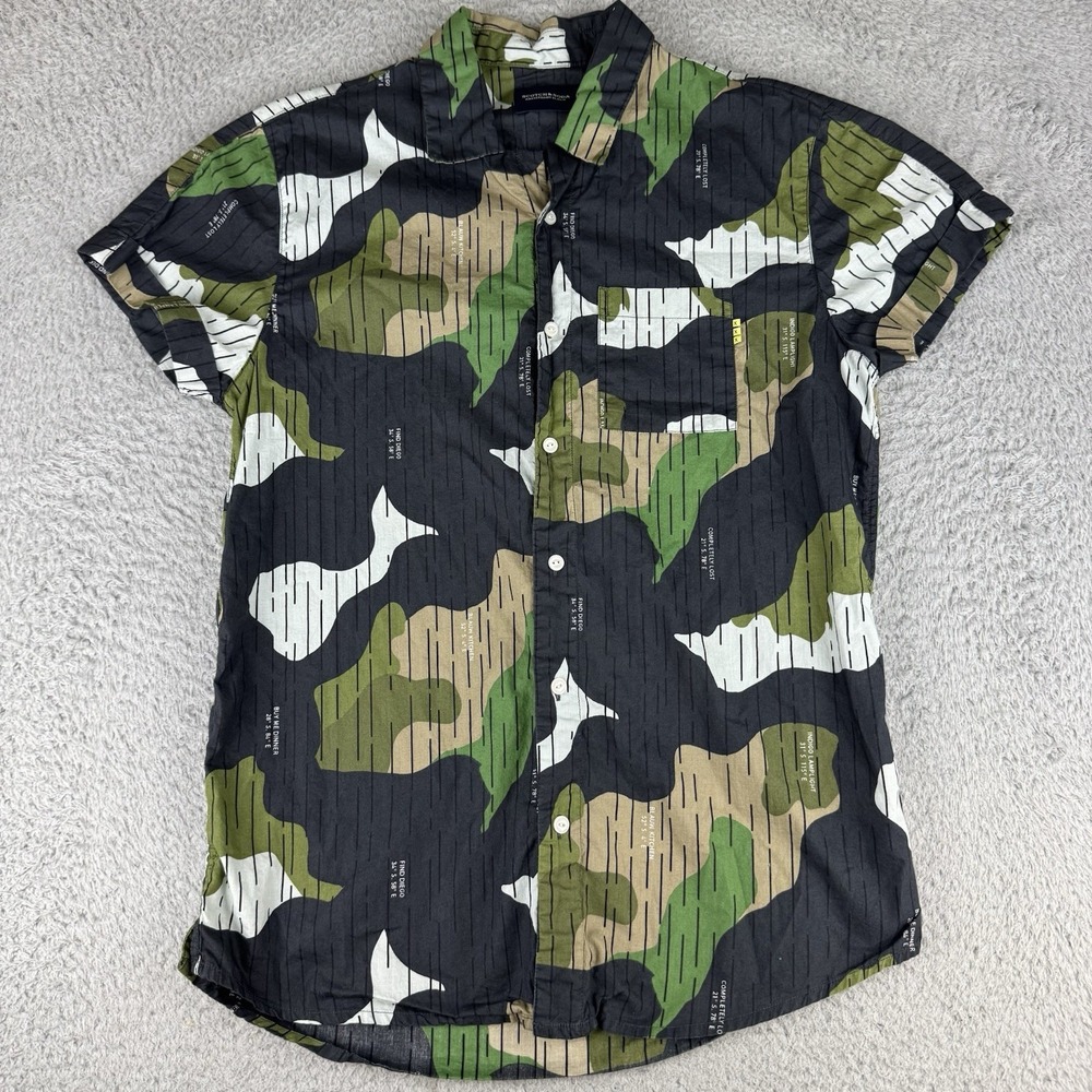 Scotch & Soda Button Down Mens S Regular Fit Multicolor Camo Short Sleeve‎ Shirt